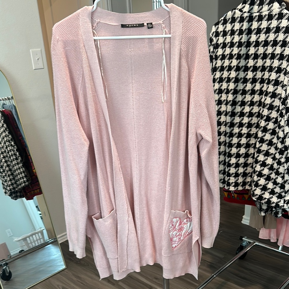 Cyrus Pink Cardigan Sweater Lightweight Knit